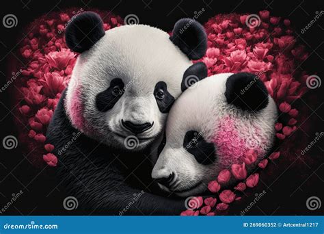 Valentines Day Cuddling Animals Giant Panda Couple4 Generative Ai