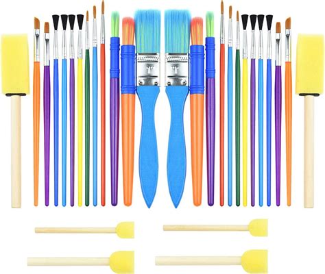 30pcs Colorful Kids Paint Brush Set Childrens Paint Brushes Starter