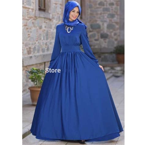 Blue Long Sleeve Muslim Evening Dresses Hijab Dubai Arabic Evening