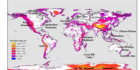 Some Of The Major Mountain Areas Of The World And Elevation Ranges