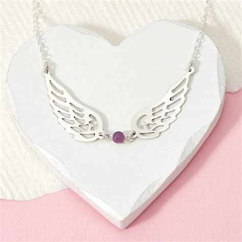 Personalised Silver Guardian Angel Birthstone Necklace By Tales From