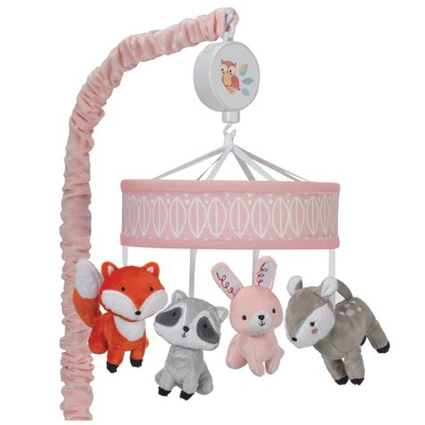 Lambs And Ivy Little Woodland Musical Baby Crib Mobile Gray Coral