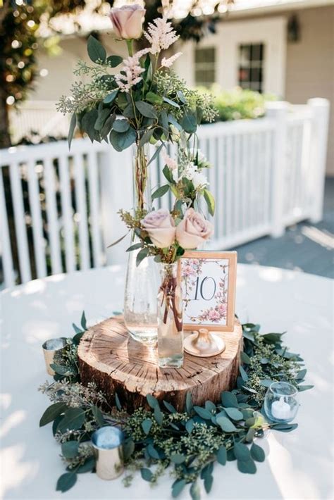 20 Rustic Tree Stump Wedding Centerpieces Roses And Rings