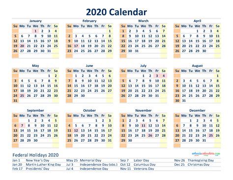Year 12 Month Calendar Printable