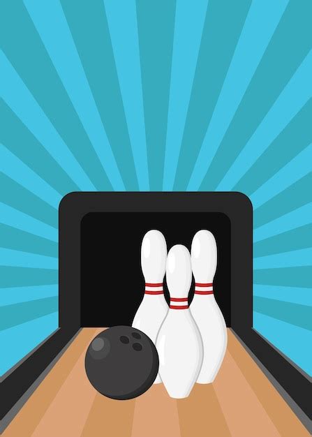 Premium Vector Vector Bowling Pins And Ball On Lane Blue Background