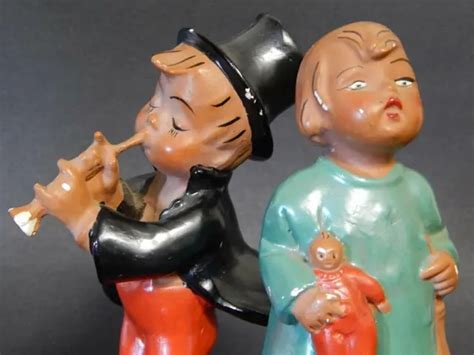7and Tall Chalkwareplaster Boy And Girl Musical Duet Vintage Statues 34