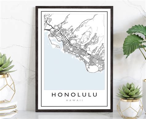 Honolulu Hawaii City Map Hawaii City Road Map Poster City Etsy