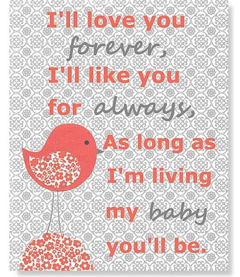Ill Love You Forever Nursery Art Print Coral And Grey Bird Nursery