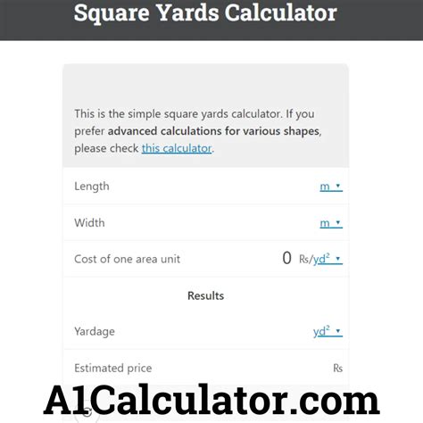 Square Yards Calculator Free Online A1calculator