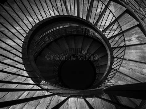 Spiral Staircase Black And White Image Of Wooden And Iron Spiral