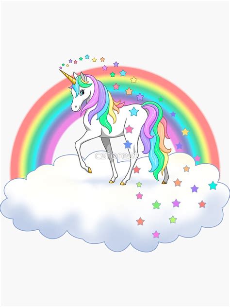 Pretty Rainbow Unicorn Clouds Colorful Falling Stars Sticker For Sale