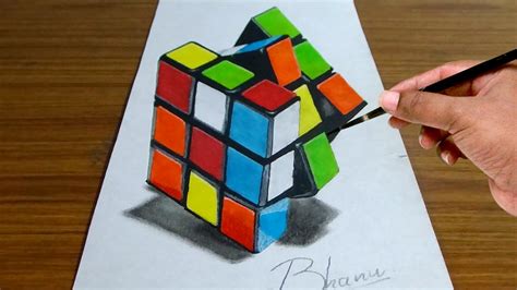 3d Drawing Rubicks Cube Illusion Drawing How To Draw 3d Drawing Youtube