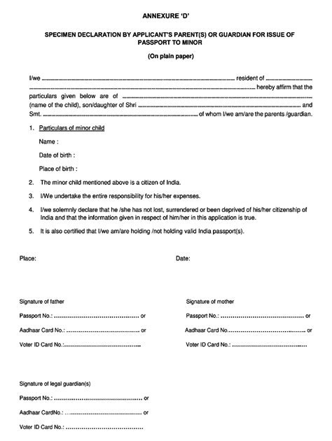 Annexure D For Minor Passport Fill Online Printable Fillable