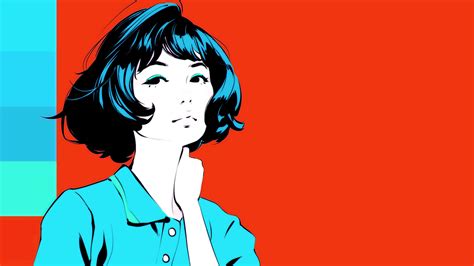 ilya kuvshinov digital art anime girls anime red background dark hair red cyan hd wallpaper
