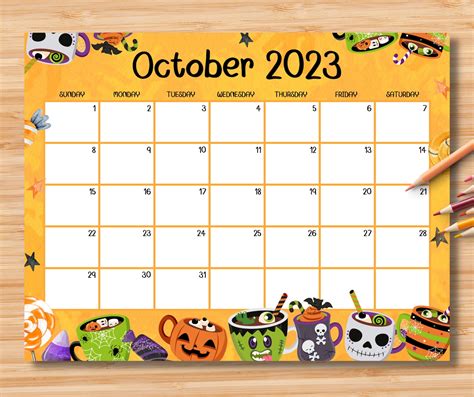 Editable October 2023 Calendar Spooky Halloween Printable Etsy Uk