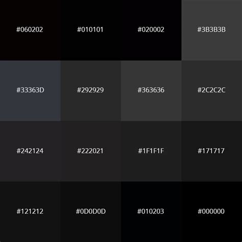 Shades Of Black Color With Names Hex Rgb Cmyk Codes Color Meanings