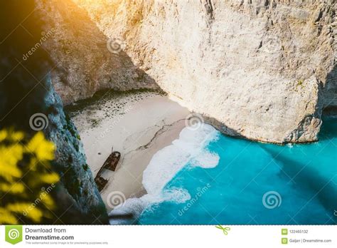 Navagio Beach Zakynthos With Shipwreck In The Warm Morning