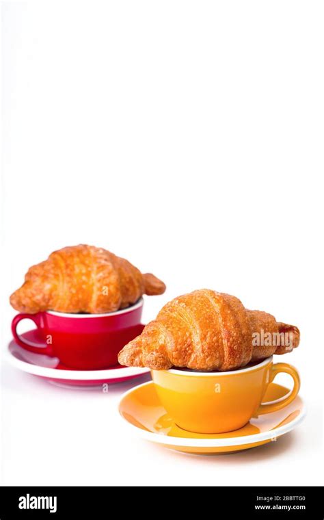 French Breakfast Beautiful Coffee Yellow And Red Cup Cappuccino With