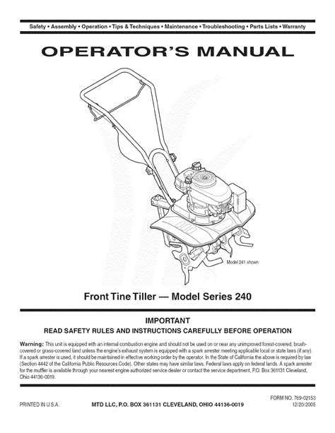 Mtd A D User Manual Front Tine Tiller Manuals And Guides L