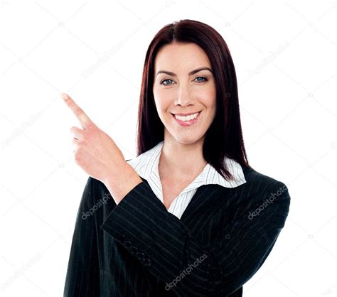Business Lady Pointing At Copyspace — Stock Photo © Stockyimages 11011385