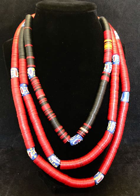 Antique Red Vinyl African Trade Bead Masai Necklace African Trade Beads