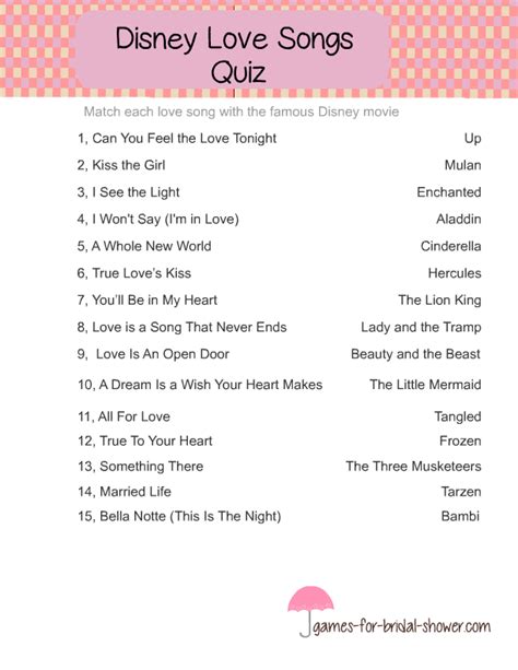 Sounds like a halloween movie. Gorgeous Guess the Disney Movie Song Printable | Krin's Blog