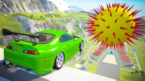 High Speed Jumping Into Giant Spike Ball Crashes Beamng Drive Youtube