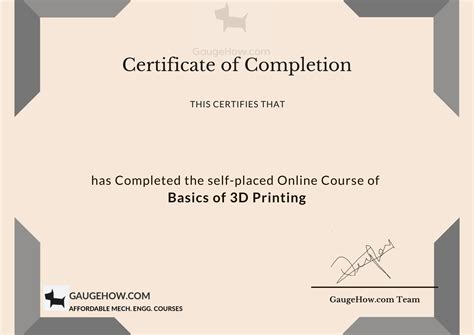 Certificate Format 3d Printing Gaugehow Mechanical Engineering