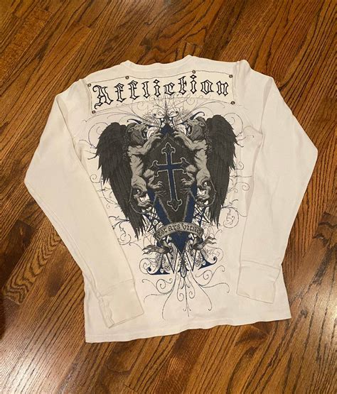 Vintage Vintage 2000s Affliction Cross Long Sleeve White Shirt Grailed