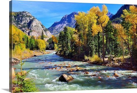 Mountain River And Colorful Mountains Of Colorado Wall Art Canvas