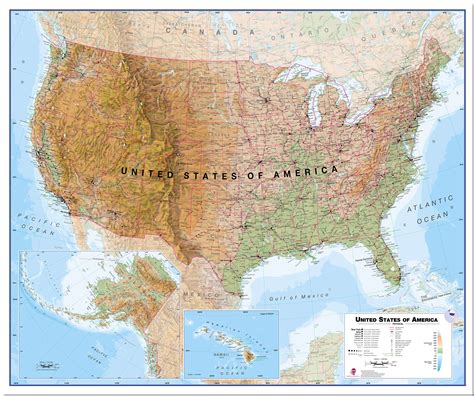 Large Usa Wall Map Physical Pinboard