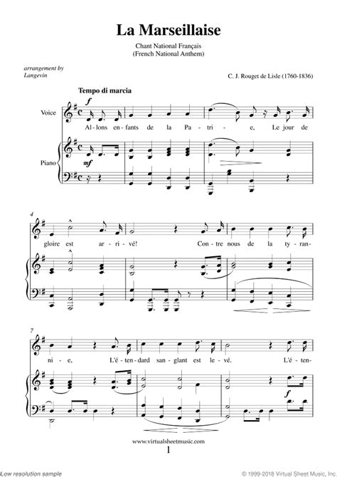 Download And Print La Marseillaise French National Anthem Sheet Music