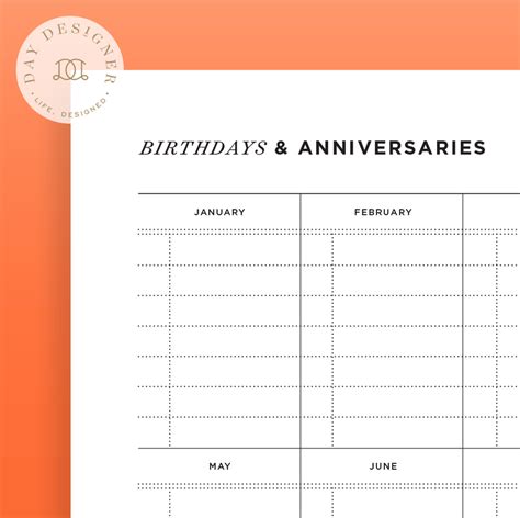 Birthday And Anniversary Calendar Day Designer