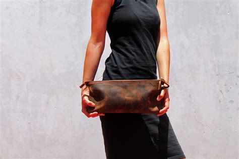 Brown Leather Clutch Purse With Zipper Personalized Leather Etsy