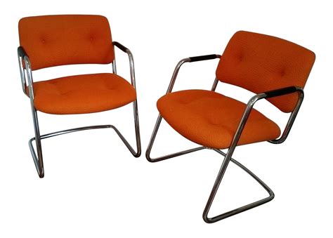 Orange Chrome Steelcase Cantilever Chairs - A Pair | Chairish