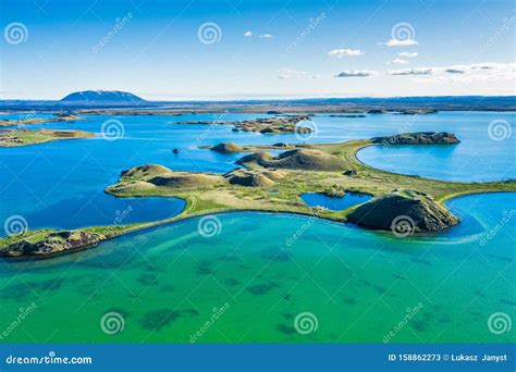 Volcanic Craters In Iceland Aerial View From Above Myvatn Lake Stock