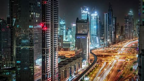 Night Lights Of Dubai United Arab Emirates Hd Wallpaper