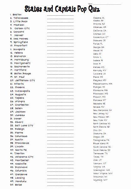 States And Capitals Matching Worksheet 50 States And Capitals Matching