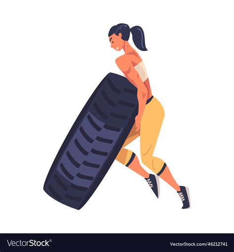 Crossfit Workout With Muscled Woman Tyre Flipping Vector Image