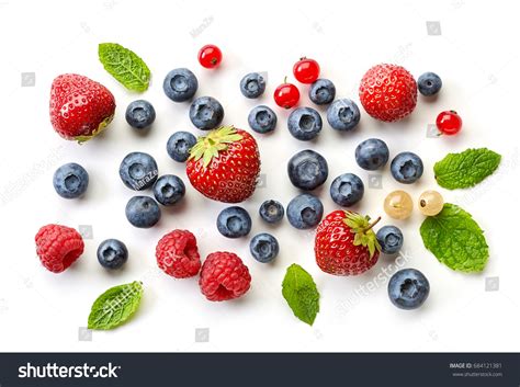 Various Fresh Berries Isolated On White Stock Photo 684121381