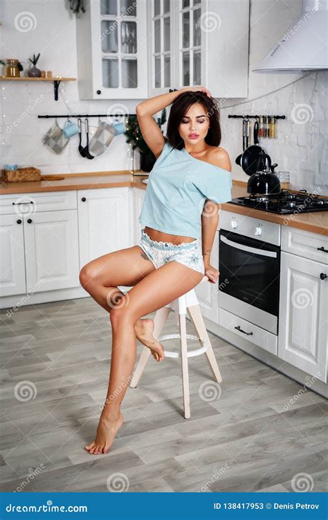 Gorgeous Woman In A Lingerie At The Kitchen Stock Image Image Of
