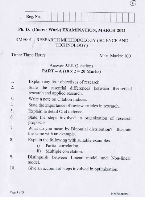 SRM University Ph D Course Work RME001 Research Methodology Science