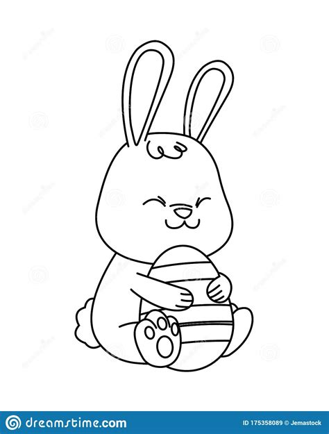 Cute Little Rabbit And Egg Painted Easter Character Stock Vector