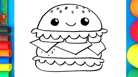 How to Draw and Color a Burger - Coloring Page for kids - Step by step