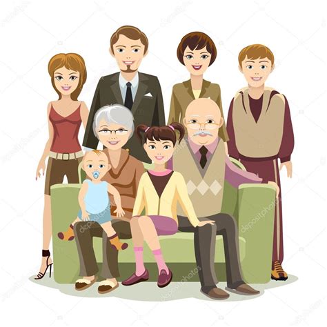 Gran Familia Feliz Caricatura En El Sofá — Vector De Stock © Mssa 60342935