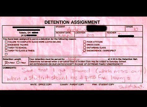 27 hilarious detention slips detention slips school humor hilarious