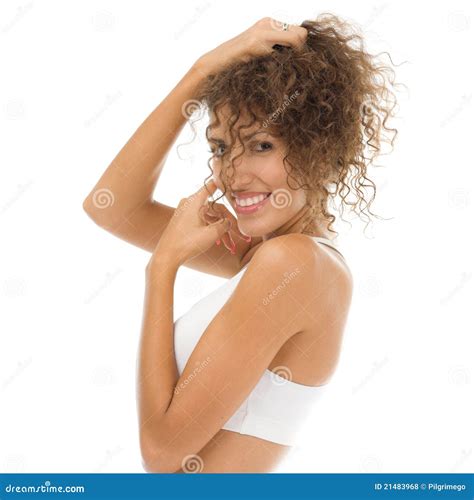 Beautiful Hispanic Woman With Curly Hair Stock Photo Image Of