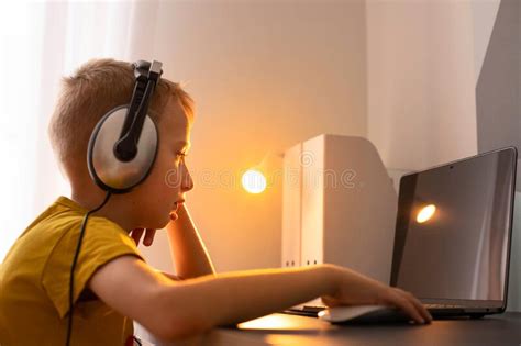 Teenage Boy Kid Playing Computer Games Laptop Stock Photos Free