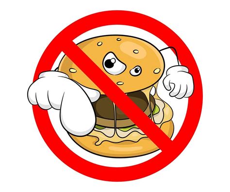 Fast Food Danger Label No Food Allowed Symbol Vector Illustration