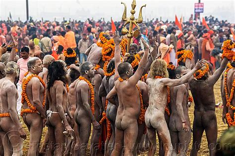 Naked Hindu Devotees Naga Babas Kumbh Mela Festival India